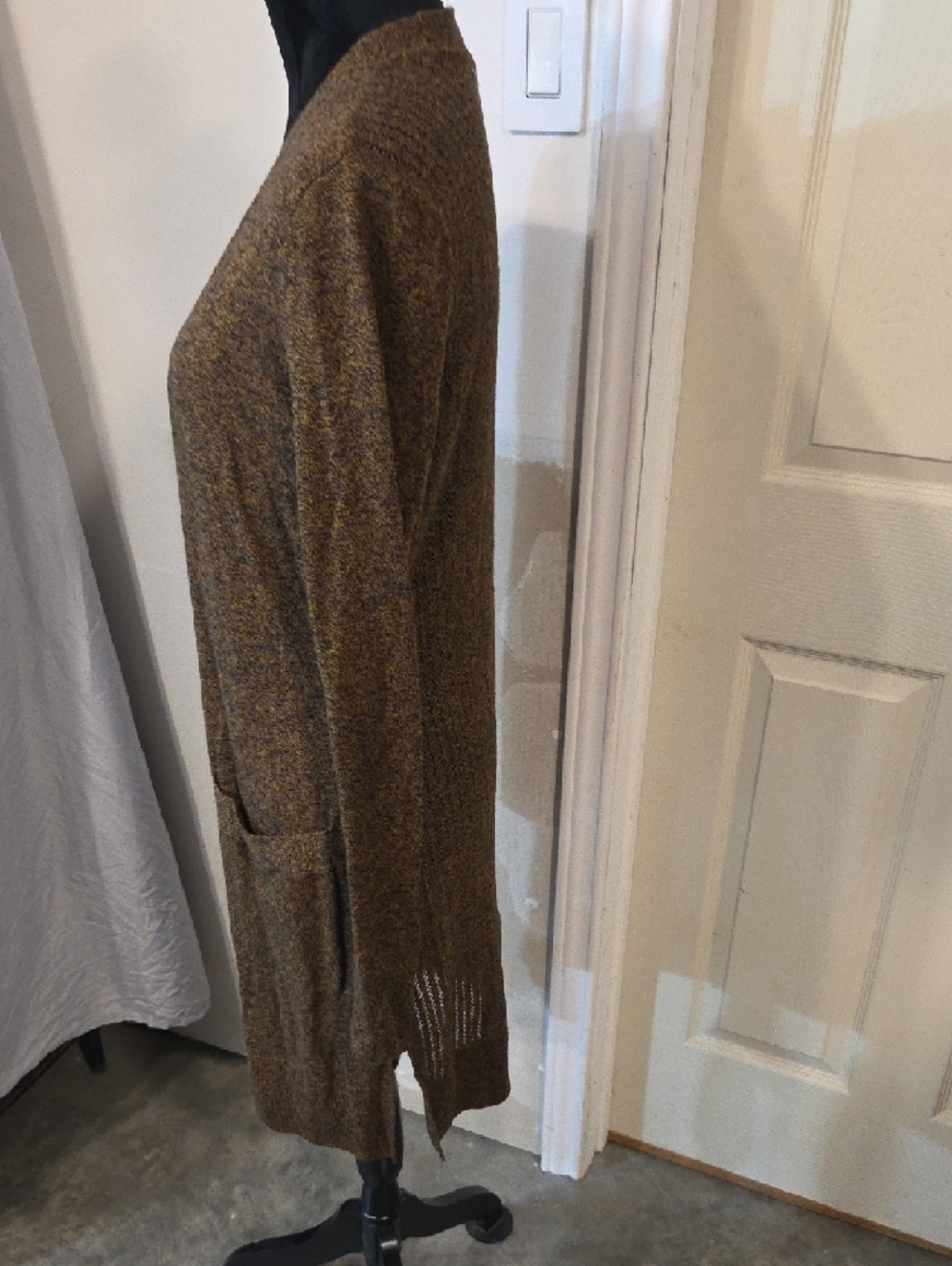 Maurices Long Open-Front Cardigan Jacket Boho Heathered Brown Lagenlook Cotton - Picture 3 of 14
